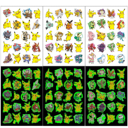 1Pcs/3Pcs/6Pcs Autocollants de tatouage Pokémon Pikachu lumineux non répétitifs Jouets de dessin animé Tatouages ​​temporaires pour enfants Cadeau pour enfants