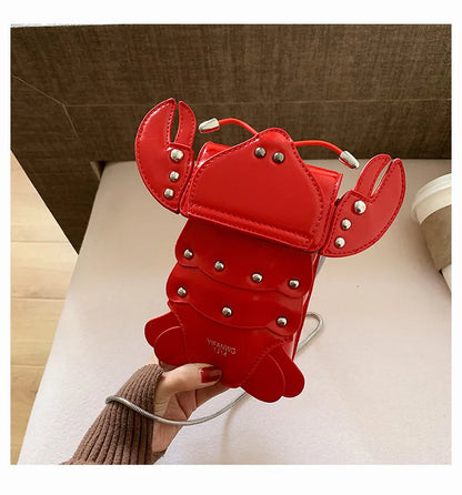 Funny Crayfish Shape Pu Shoulder Bag For Women Summer Red Phone Bag Girls' Chain Small Crossbody Bag