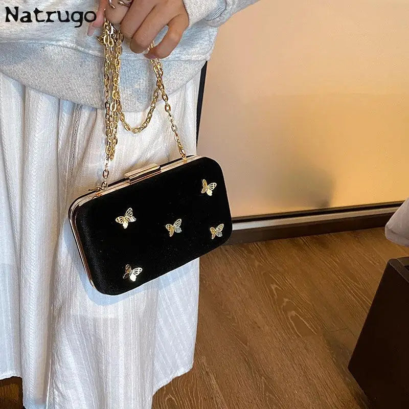 Bolso de mujer Bolso de invierno para mujer Bolso bandolera con forma de caja con diseño de mariposa y clip