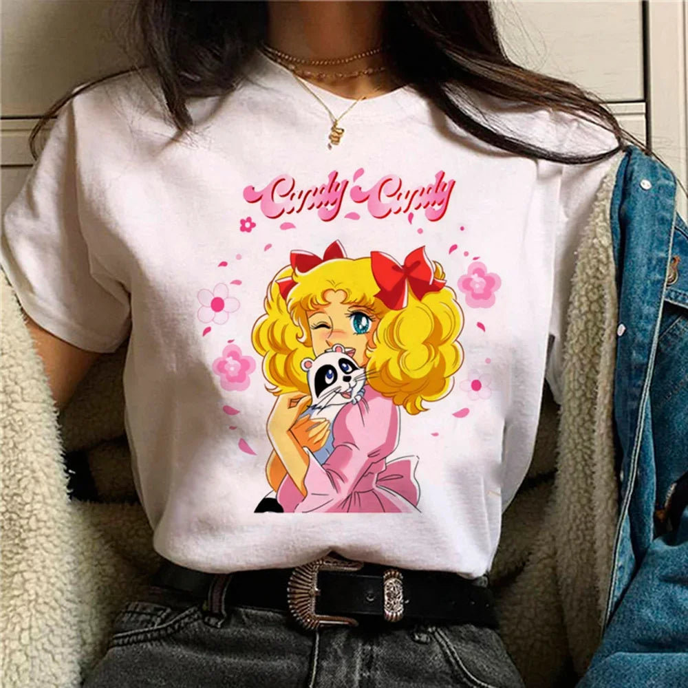 Camiseta de verano para mujer con diseño gráfico de Candy Candy, camisetas de Anime Y2k, ropa para mujer