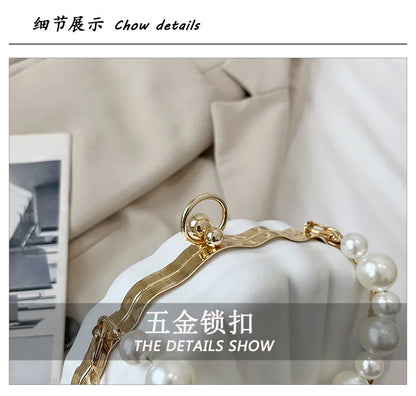 Fashion Shell Design Women Shoulder Bags Pearls Handle Lady Handbags Candy Color Pu Leather Crossbody Bag Small Female Purses