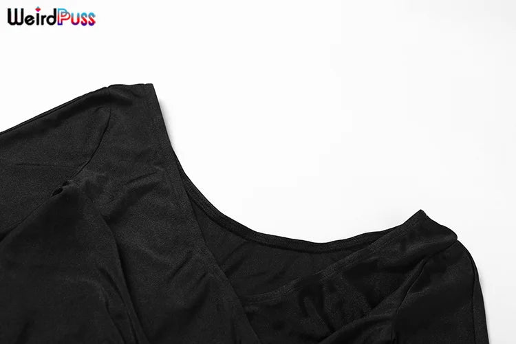 Conjunto de chándal elegante de 2 piezas para mujer de Weird Puss, top corto ajustado con cuello cruzado y leggings, conjuntos de ropa de calle elásticos a juego