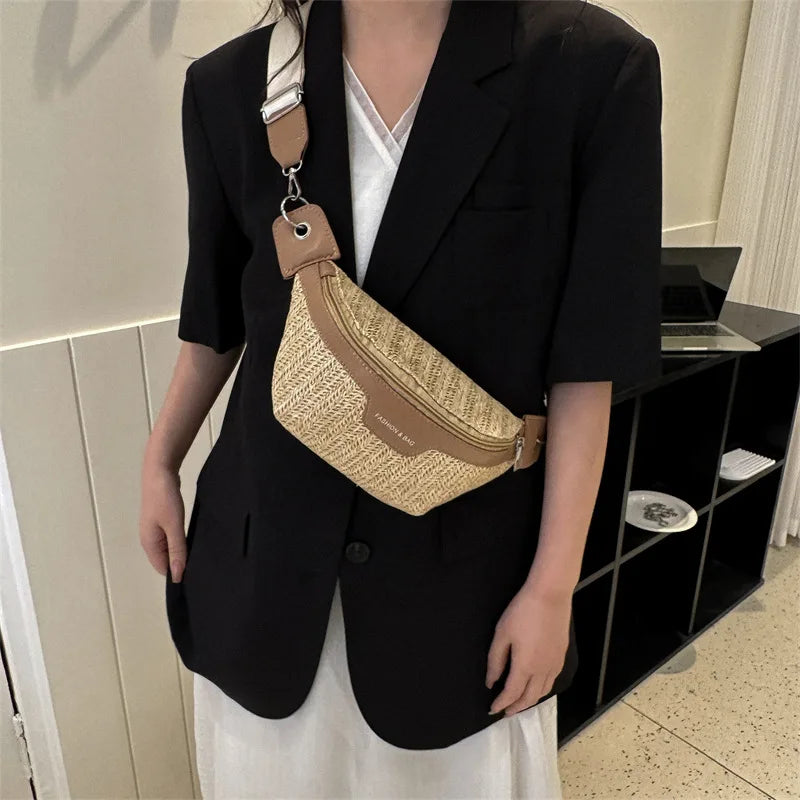 Bolso de hombro tejido de lujo y de diseñador Bolso de cintura de ocio y moda 2024 Nuevo bolso de mujer tejido con hierba Monederos y carteras