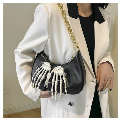 Bolso bandolera estilo punk con cadena para chica cool 3d Mano Scheletrica, bolso bandolera estilo Y2k vintage para mujer 2024