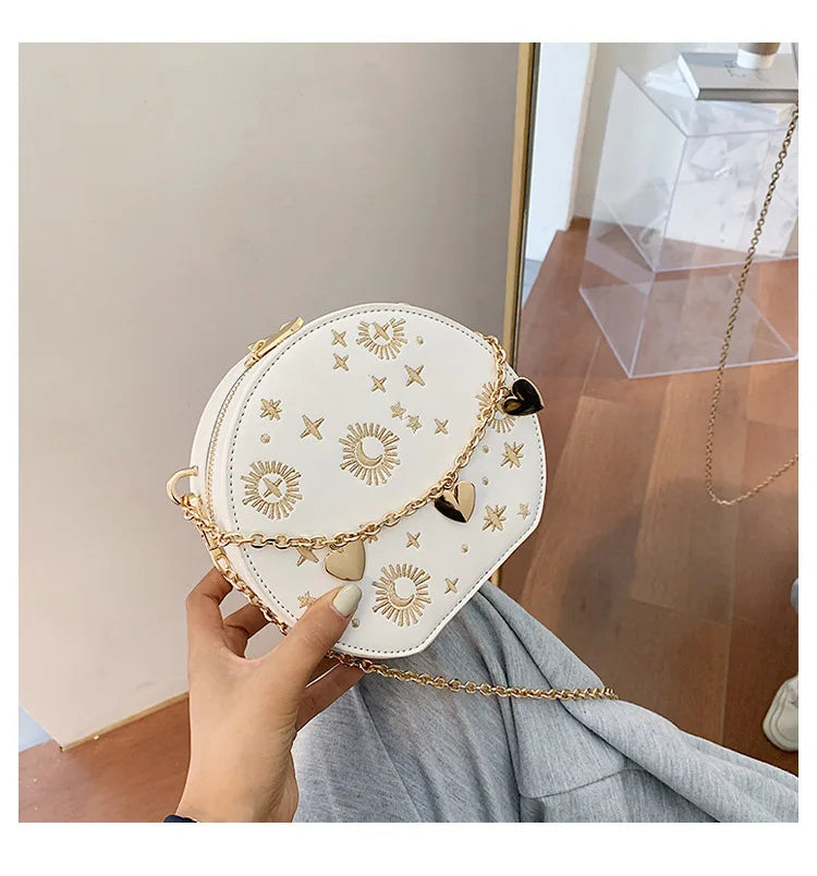 Fashion Starry Sky Round Bags Women Crossbody Bag Luxury Chain Circular Shoulder Bag Lady Small Embroidery Women's Handbag