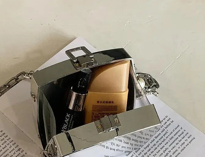 Luxury Silver Metal Box Bag Ladies Party Clutch Bag Evening Bag Chain Purse Crossbody Mini Bag Female Shoulder Bag Handbag Flap