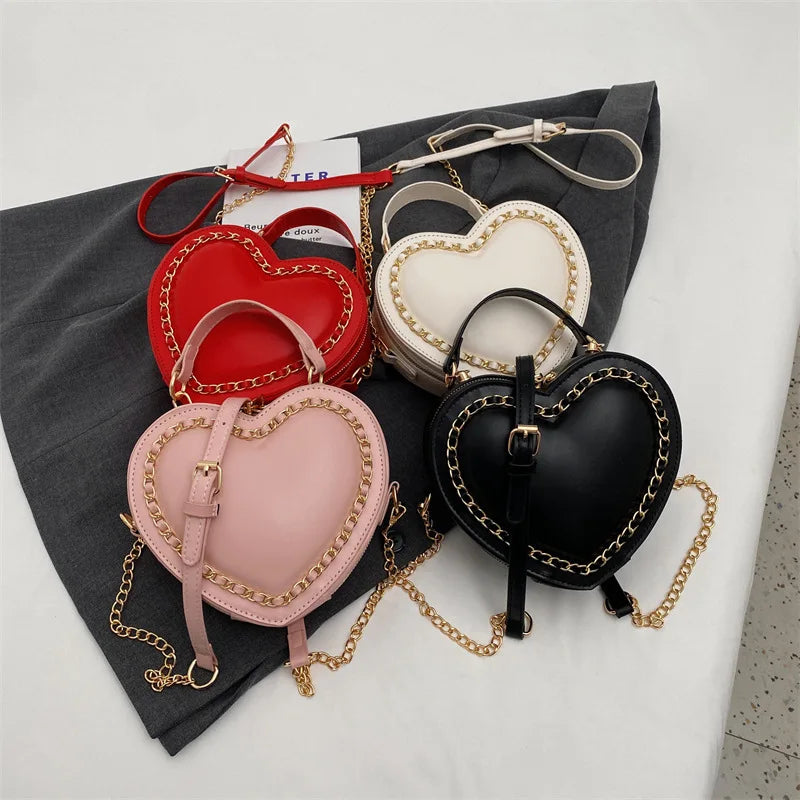 Bolsos y carteras para mujer, bolso de hombro con forma de corazón rojo a la moda, bolso cruzado con cadena para mujer, bolso de mano y cartera para mujer