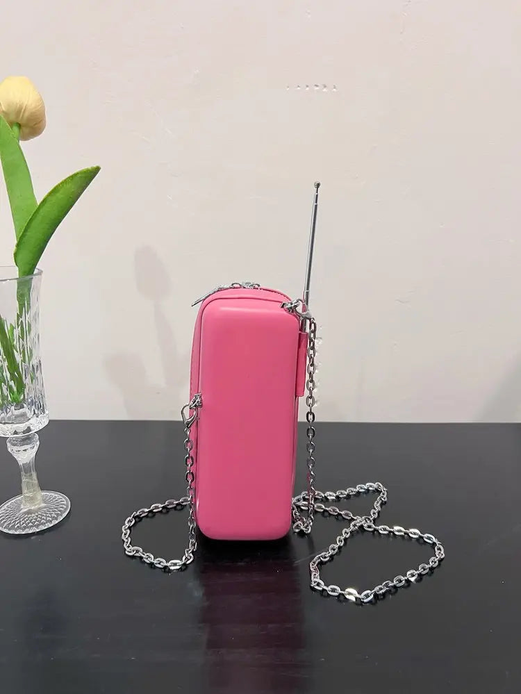 Lindo bolso de hombro para niñas, divertido bolso estilo teléfono móvil, moderno bolso bandolera de un solo hombro con cadena digital y estampado para mujer