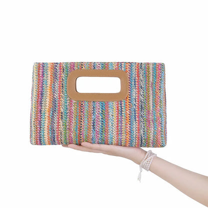 Bolsos de mano de paja de moda para mujer, bolsos de hombro tipo bandolera con cadenas, bolsos de playa de verano de tejido informal, bolsos de mano para vacaciones y fiestas 2024