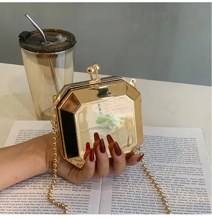 Gold Silver PVC Box Design Party Evening Clutch Bag 2022 Trend Designer Chain Shoulder Crossbody Bags Mini Purses and Handbags