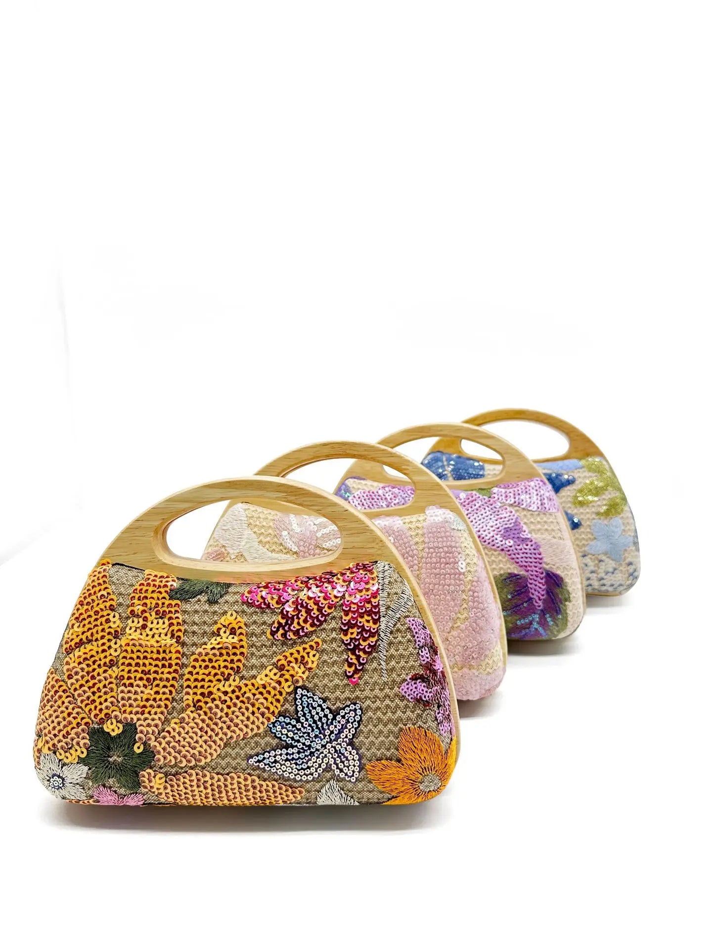 Shinny Sequins Embroidery Clutch Bag for Women Wooden Handle Handbags Flower Shoulder Crossbody Bag Luxury Evening Party Purses