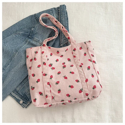 Sac fourre-tout décontracté à motif de fraises, grande capacité, sacs à bandoulière pour femmes, sacs à main chics et simples, grand sac de courses en nylon, sacs à main pour étudiants