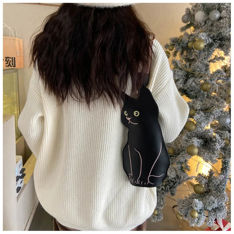 Bolso pequeño y bonito para mujer, bandolera con diseño de gato divertido, bolso de piel sintética para el pecho y la cintura