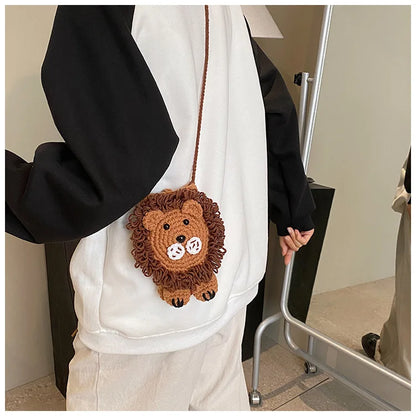 Cute Little Lion Bag For Girls Women's Funny Mobile Phone Coin Purse Winter Knitting Shoulder Crossbody Bag