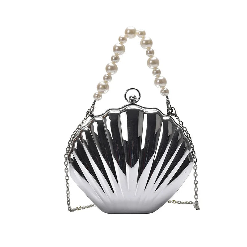 Evening Bags Shell Shape Women Clutch Bags 2023 New Wedding Bridal Handbag Pearl Beaded Fashion Shell Chain Party Bags