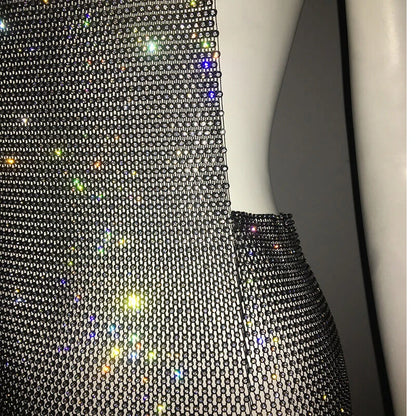 Robe sexy pour femme, dos nu, paillettes scintillantes, robe de soirée, boîte de nuit, strass, col en V, maille, diamant, costume, plage, bikini, anniversaire