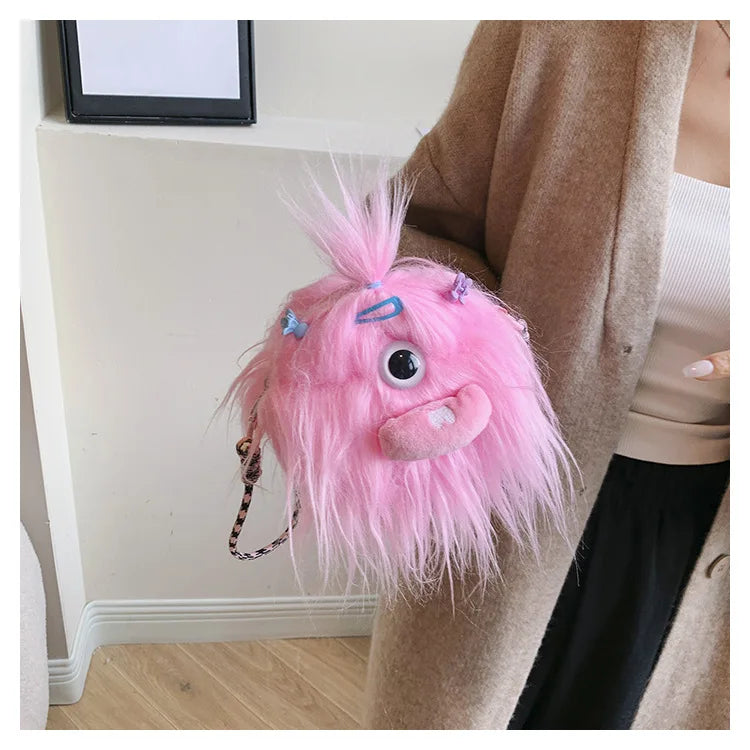 Bolso bandolera de peluche con forma de monstruo de dibujos animados 2024, nuevo y creativo bolso de hombro, mochila para niñas, bolso de peluche Kawaii