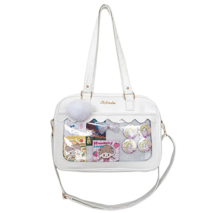 Bolso de hombro japonés kawaii para mujer, bolso itabag de piel sintética, transparente, bolso de mano JK, bolso preppy, bolso ita, bolso cruzado