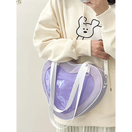 Bolso bandolera transparente con diseño de corazón de amor para mujer, novedad de 2024, carteras y bolsos para niñas, bolso Ita para niñas, bolso de uniforme JK