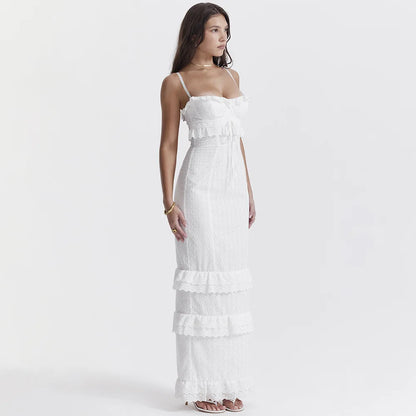 Suninheart Vestido de verano de alta calidad para invitadas de boda para mujer 2023 Vestido largo de fiesta de cumpleaños de noche de estilo francés blanco para ocasiones especiales