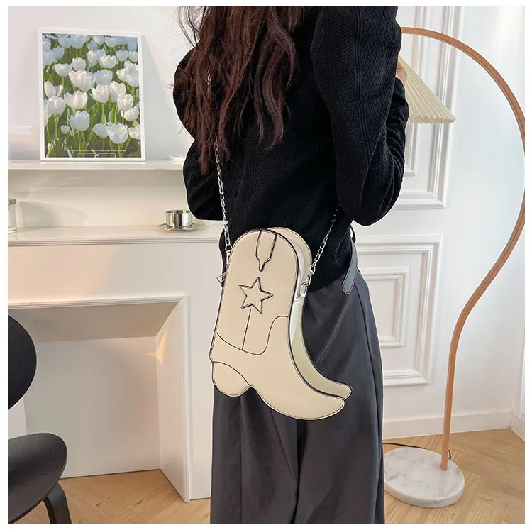 Fashion Funny Long Boots Shaped Handbag Women's Creative Leather Single Shoulder Bag Gothic Personalized Party Mujer Femme Bag