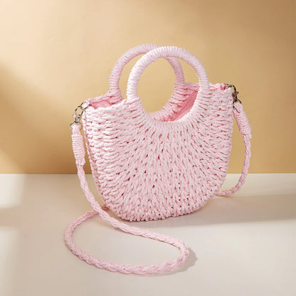 Bolso de paja estilo canasta de color caramelo informal, tejido con cuerda, para mujer, hecho a mano, para playa, para verano, pequeño, para vacaciones, 2024