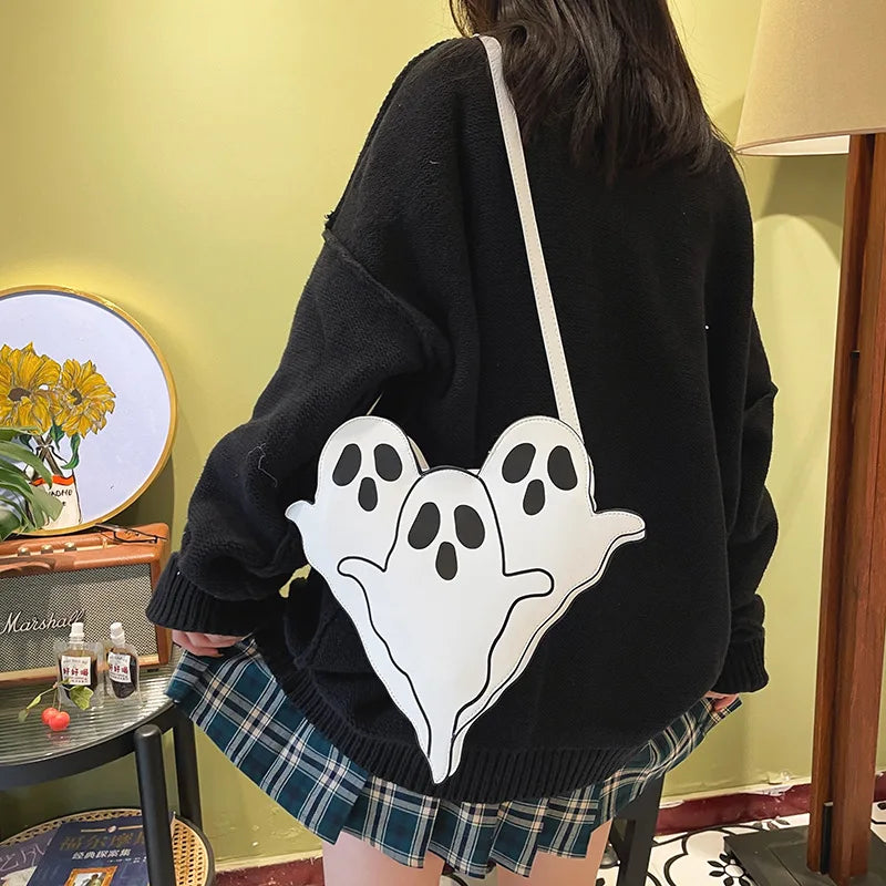 Halloween Purse Funny Ghost Shaped Shoulder Bag for Yong Girls Crossbody Bag Leather Bag