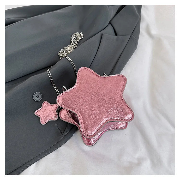 Bolso de hombro pequeño para mujer, bolso cruzado con forma de estrella de cinco puntas, bolso con cadena de dibujos animados para niñas