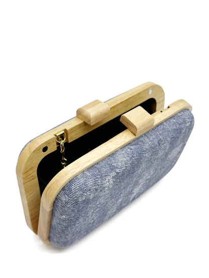 Pochette vintage en denim délavé pour femme, sac à bandoulière avec chaîne, sac à main tendance avec clip en bois, sac de soirée, sac de mariage