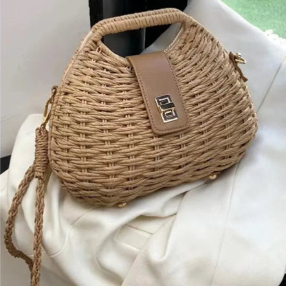 Bolsos de mano de paja de moda para mujer, bolsos de hombro tipo bandolera tejidos a mano, bolsos de playa de verano, pequeños bolsos para vacaciones 2024