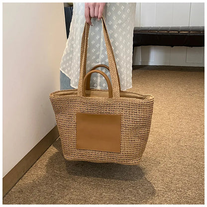 Casual Large Capacity Straw Tote Bag Hollow Paper Weave Women Shoulder Bags Handmade Summer Beach Handbag Big Bali Shopper Purse