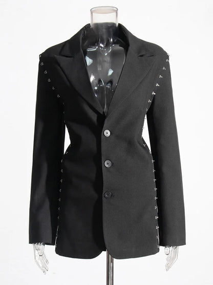 DEAT Fashion Blazer pour femme avec boucle en métal crantée et décoration à la taille, rétraction ample à simple boutonnage, nouvelle tendance automne 2024 7AB1058