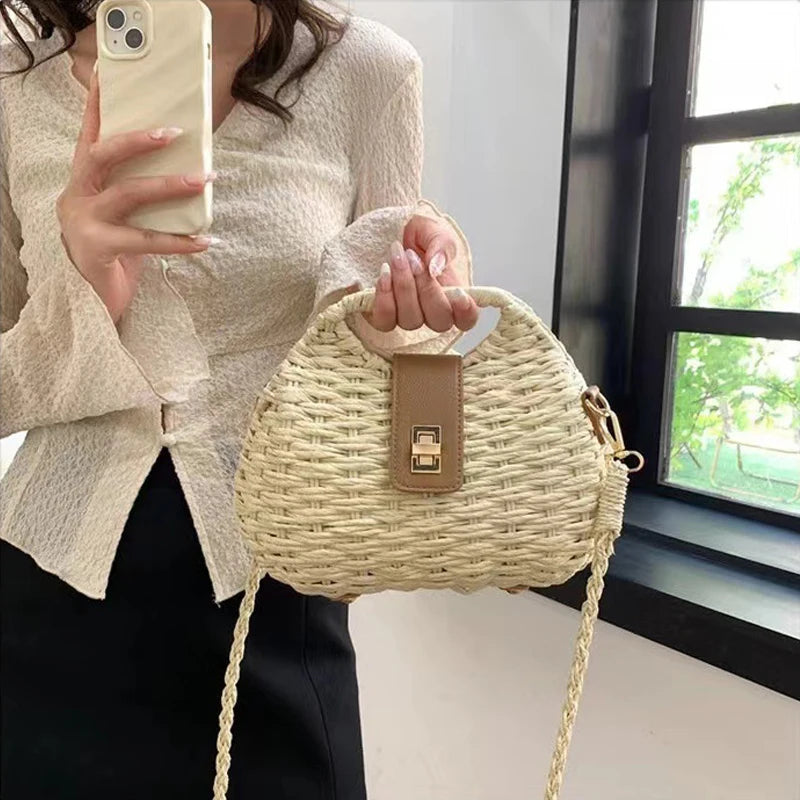 Bolsos de mano de paja de moda para mujer, bolsos de hombro tipo bandolera tejidos a mano, bolsos de playa de verano, pequeños bolsos para vacaciones 2024