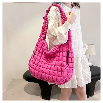 Bolsos de hombro casuales con frunces para mujer, bolsos cruzados acolchados, bolsos de mano de nailon de gran capacidad, bolsos grandes para compras