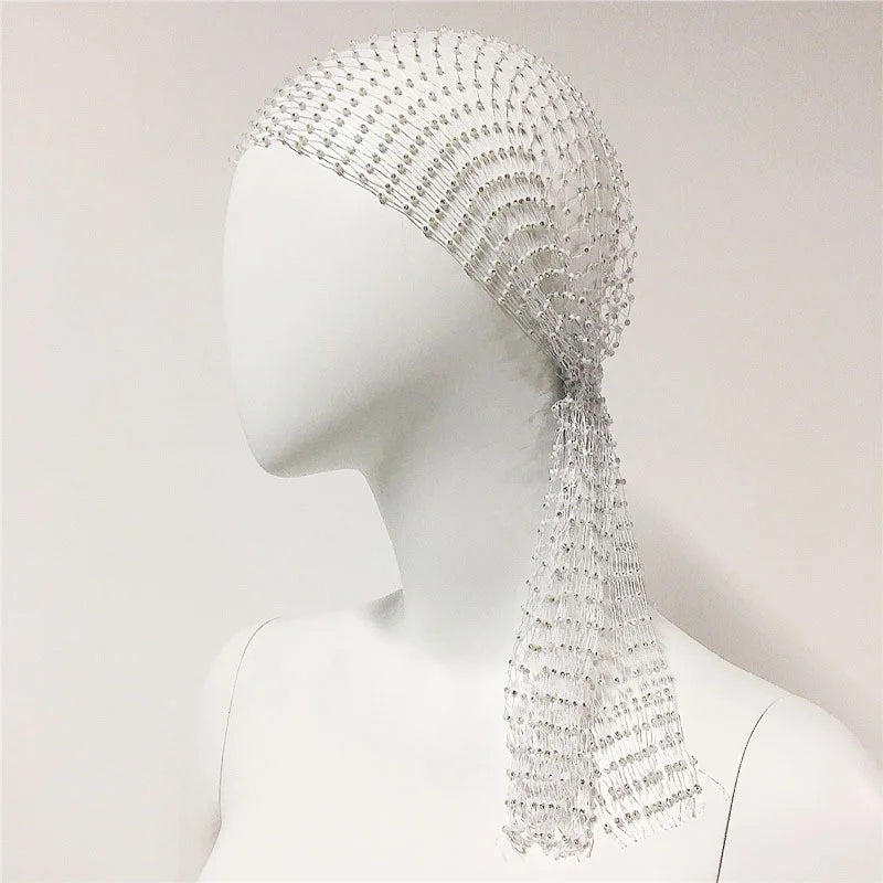 Banda para el pelo para mujer, pañuelo de rejilla con cristales y diamantes de imitación, turbante de estilo hip hop, accesorios para ropa de calle musulmana, envío directo