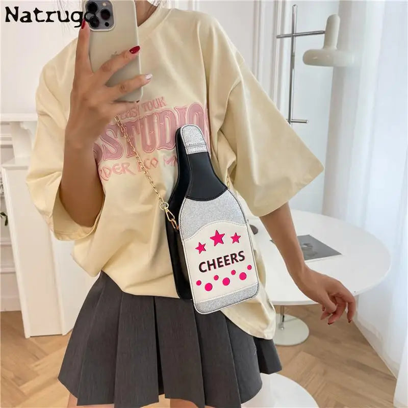 Creative Bottle Shape Chains Crossbody Bags for Women Designer Funny Shoulder Bags Cute Lovely Small Purse And Handbag