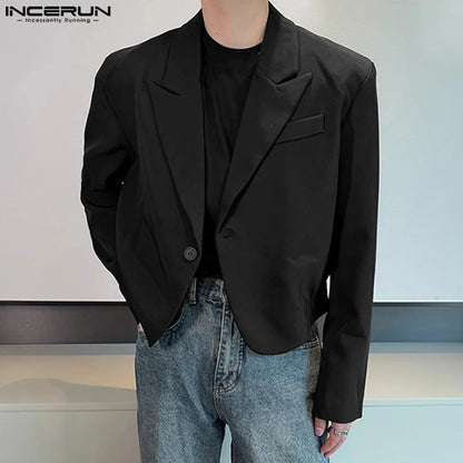 2023 Men Blazer Solid Color Lapel Long Sleeve One Button Korean Casual Suits Streetwear Fashion Male Thin Coats S-5XL INCERUN