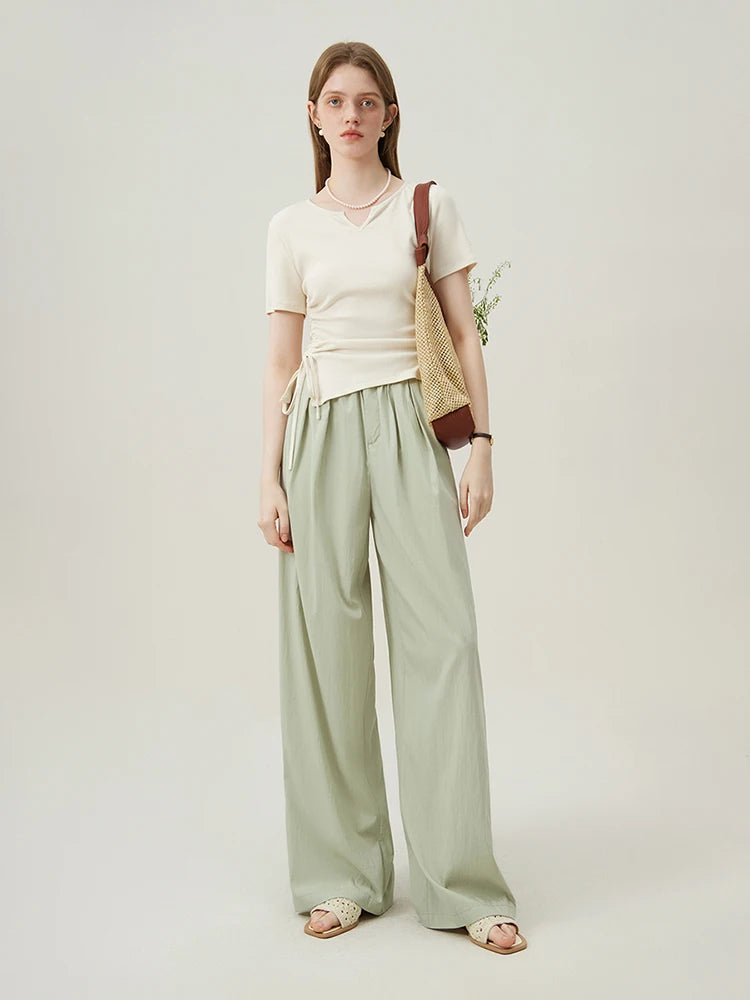 FSLE Cool Loose High Wide Leg Pants For Women's Summer Thin Pants Draped High Waist Casual Pants 24FS12295