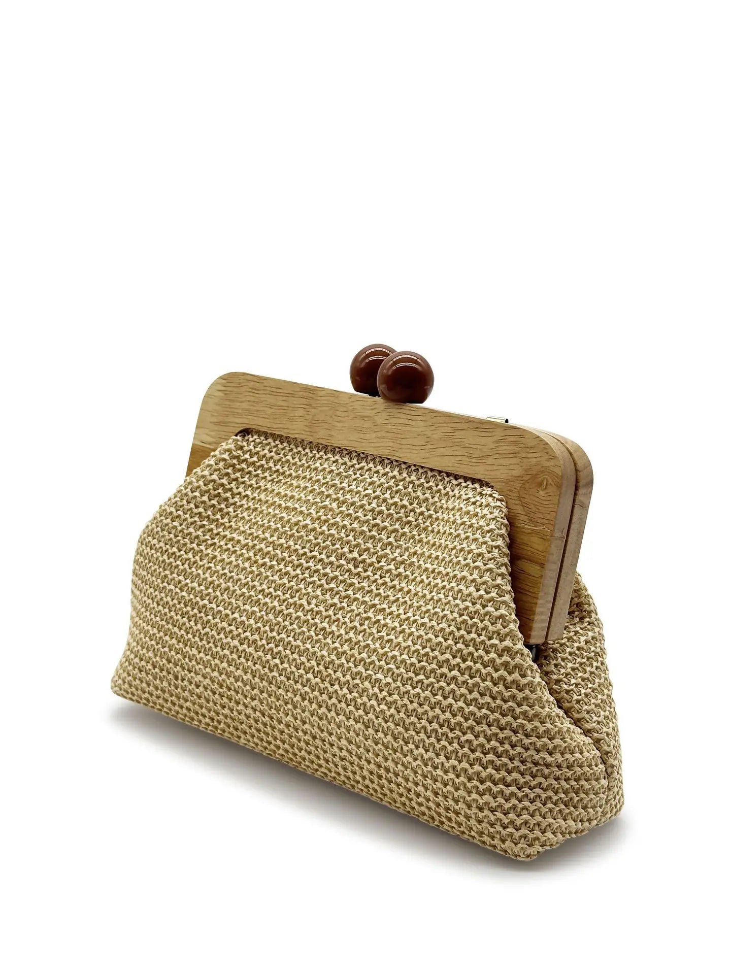 Fashion Wooden Clip Shell Clutch Bags for Women Straw Chains Shoulder Crossbody Bags Casual Summer Beach Bag Elegant Party Purse