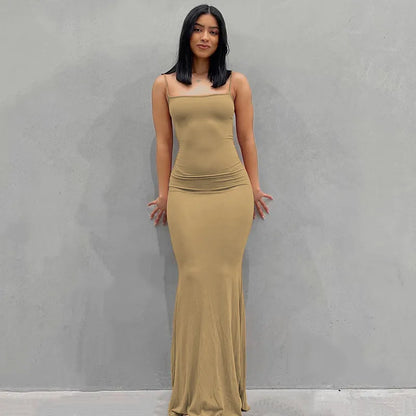 Robe longue en satin sans manches dos nu pour femme, tenue moulante élégante et sexy, tenue d'été pour fête d'anniversaire, club, 2023