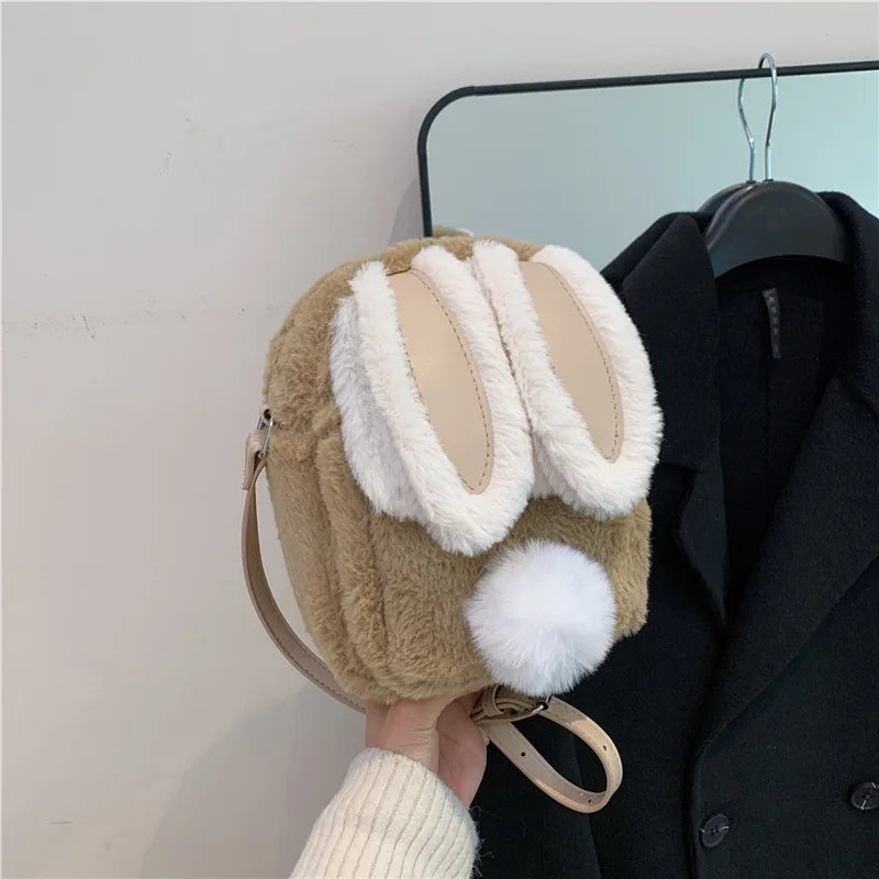 Plush Rabbit Single Shoulder Bag Doll Crossbody Bag For Girls 2024 New Cute Small Coin Wallet Phone Bag Toys For Children