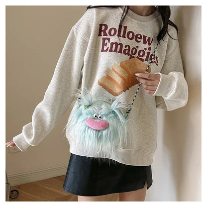 Bolso bandolera de peluche con forma de monstruo de dibujos animados 2024, nuevo y creativo bolso de hombro, mochila para niñas, bolso de peluche Kawaii