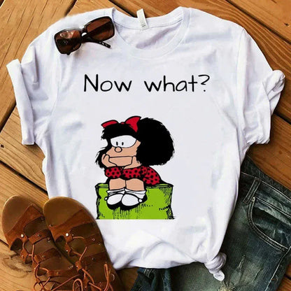 T-shirt imprimé PAZ Mafalda ou QUIERO Cafe pour femme, nouveau modèle, Harajuku, vêtements pour femme