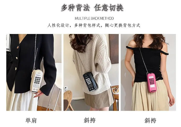 Lindo bolso de hombro para niñas, divertido bolso estilo teléfono móvil, moderno bolso bandolera de un solo hombro con cadena digital y estampado para mujer