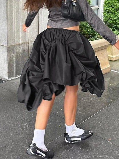 DEAT Mode Femme Jupe Taille Élastique Irrégulière Cordon Plis Lâche Streetwear Dame Jupes Hiver 2024 Nouvelle Marée 7AB2711