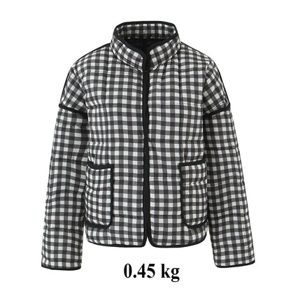 Suninheart Automne Femmes Plaid Manteaux Matelassés Mode Coton Veste Manteaux Chaud Noir et Blanc Veste Courte Manteau Femme Vêtements D'extérieur