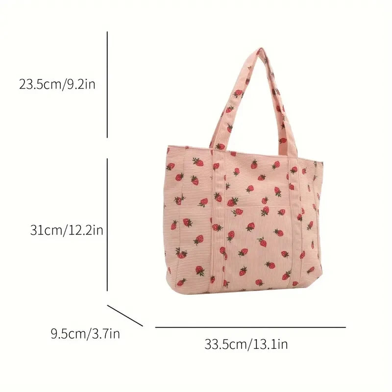 Sac fourre-tout décontracté à motif de fraises, grande capacité, sacs à bandoulière pour femmes, sacs à main chics et simples, grand sac de courses en nylon, sacs à main pour étudiants