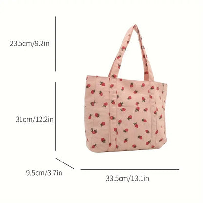 Sac fourre-tout décontracté à motif de fraises, grande capacité, sacs à bandoulière pour femmes, sacs à main chics et simples, grand sac de courses en nylon, sacs à main pour étudiants