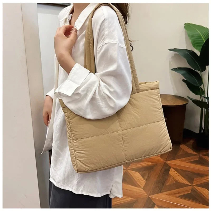 Bolsos de hombro acolchados de nailon informales para mujer, bolsos de mano para mujer, bolsos de mano sencillos y livianos, bolsos de compras de gran capacidad