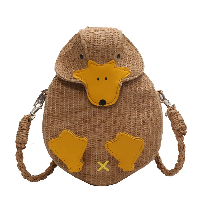 Cute Little Duck Woven Bag Summer Cartoon Shoulder Bag Women Small Crossbody Bag